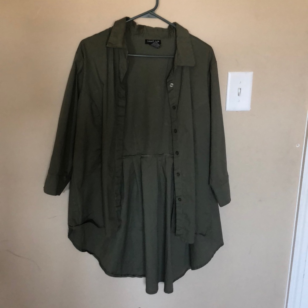 Olive green shirt.